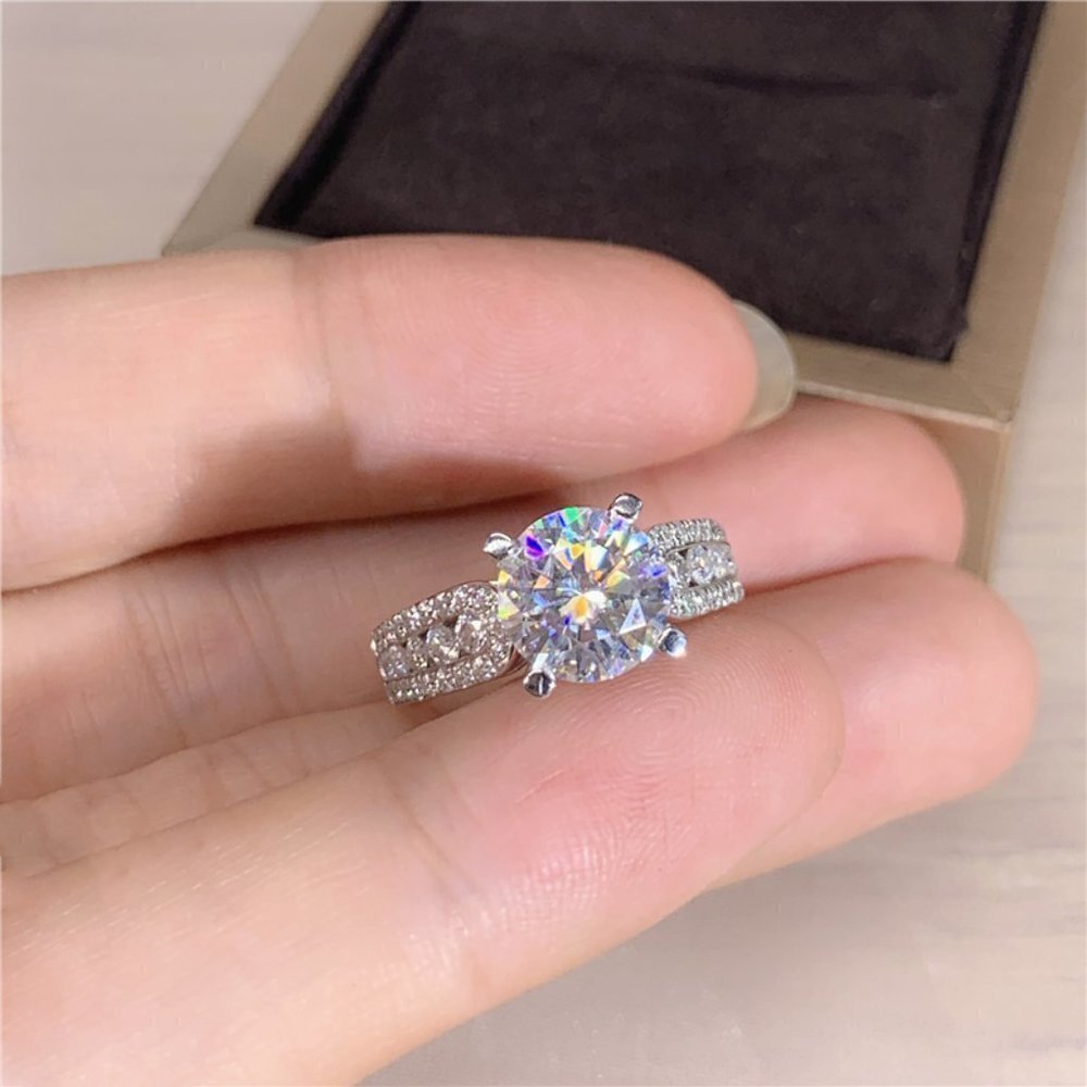 💍"Engagement Anillos Round Zircon Silver Plated Wedding UNVN12053 - Picture 5 of 7
